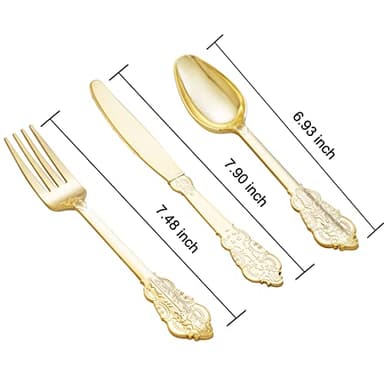 BUCLA 600 Pieces Gold Plastic Silverware - Plastic Gold Utensils - Heavyweight Disposable Cutlery - 200 Forks, 200 Spoons, 200 Knives - Image 3