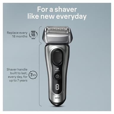 Braun Series 8 Electric Razor for Men, with 4+1 Shaving Elements & Precision Long Hair Trimmer, Close & Gentle Even on Dense Beards, Wet & Dry Electric Razor with 60min Runtime, 8517s Galvano Silver - Image 7