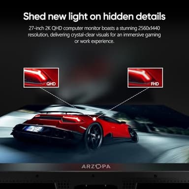 ARZOPA 27" 180HZ Gaming Monitor -2K QHD 2560x1440 Fast IPS Computer PC Display 115% sRGB Adaptive-Sync 1ms Response, 1x Display Port 1.4, 1x HDMI 2.0, 1x USB C -M1RC - Image 2