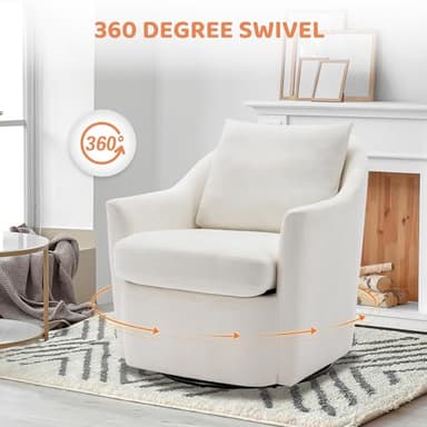 COLAMY Swivel Accent Chair Set of 2, Armchair Round Barral Chair, 360° Swivel Living Room Side Chair Upholstered Soft Cushion for Nursery/Bedroom - Beige - Image 4