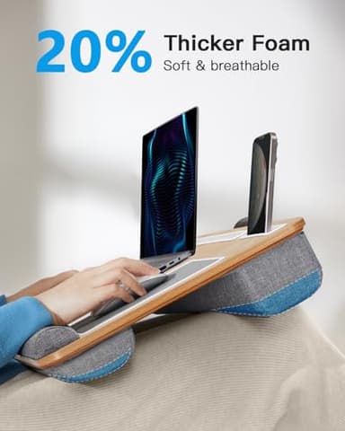 HUANUO Lap Desk - Fits up to 17 inches Laptop Desk, Built in Mouse Pad & Wrist Pad for Notebook, Laptop, Tablet, Lap Stand with Tablet, Pen & Phone Holder (Wood Grain) - Image 6