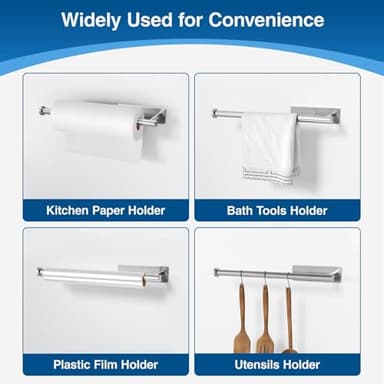 Paper Towel Holder - Self-Adhesive or Drilling, Brushed Nickel, Wall Mounted, SUS304 Stainless Steel Kitchen Roll Dispenser Under Cabinet - Image 4