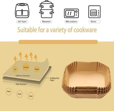 Air Fryer Paper Liners, 125PCS Non-stick Disposable Liners, Baking Paper for Air Fryer Oil-proof, Water-proof, Food Grade Parchment for Baking Roasting Microwave (8inch-Square) - Image 5