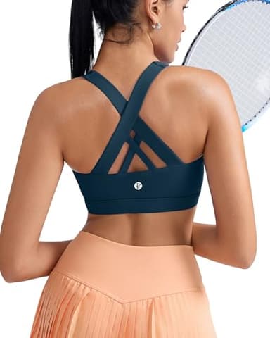 RUNNING GIRL White Sports Bra for Women, Criss-Cross Back Padded Strappy Sports Bras High Support Yoga Bra with Removable Cups(2353_Dark Blue_S) - Image 4