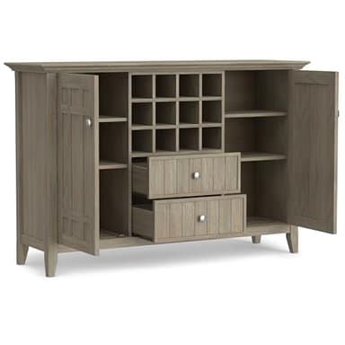 SIMPLIHOME Bedford Buffet - 54 inch Wide Solid Wood 3-Door Sideboard Buffet with Wine Rack in Distressed Grey, Transitional Cabinet for Dining Room or Kitchen with Adjustable Shelves - Image 4