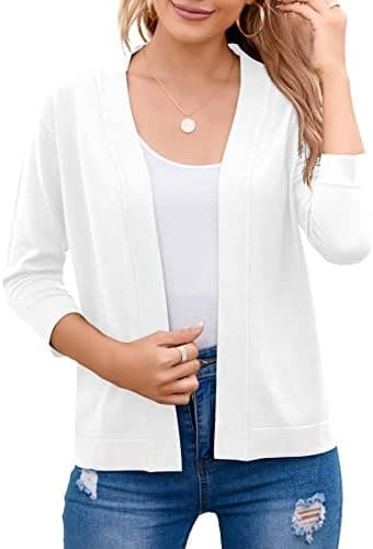 Bettysays Women's 3/4 Sleeve Open Front Cropped Cardigan Sweater Elegant Shrugs for Women - Image 3
