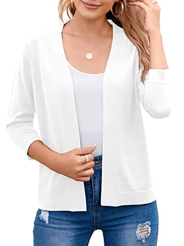 Bettysays Women's Casual Lightweight Summer Cardigan Cropped Jacket 3/4 Sleeve Knit Sweater (Medium,White) - Image 1