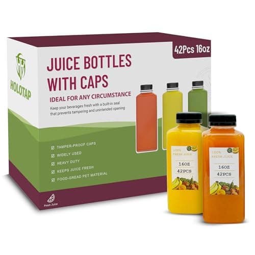 Holotap 42Pcs 16Oz Plastic Juice Bottles with Caps, Empty Plastic Bottles for Juicing,16Oz Juicing Containers with Tamper Evident Caps Ideal for Water and Other Beverages (Black, 16 OZ) - Image 1