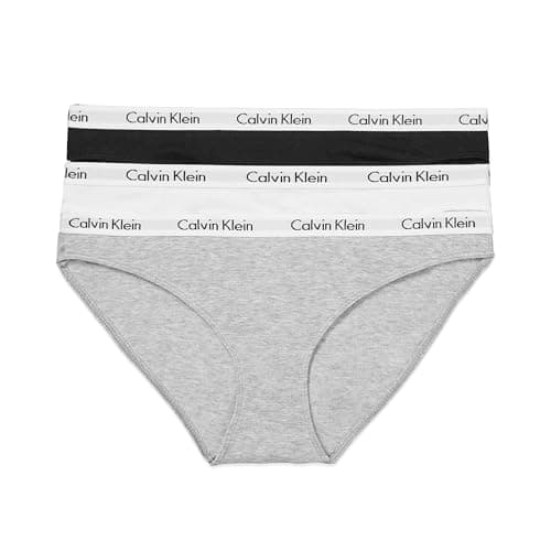Calvin Klein Carousel Logo Cotton Stretch Bikini Panties, Multipack, Black/White/Grey Heather, Small - Image 1
