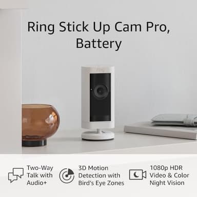 Like-New Ring Stick Up Cam Pro Battery | Two-Way Talk with Audio+, 3D Motion Detection with Bird’s Eye Zones, and 1080p HDR Video & Color Night Vision (2023 release), White - Image 6