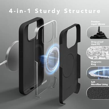GONEZ Magnetic for iPhone 15 Pro Case, Compatible with MagSafe, [Screen Protector + Camera Lens Protector], Silicone Shockproof Anti-Scratch Protective Phone Case 6.1 inch, Black - Image 8