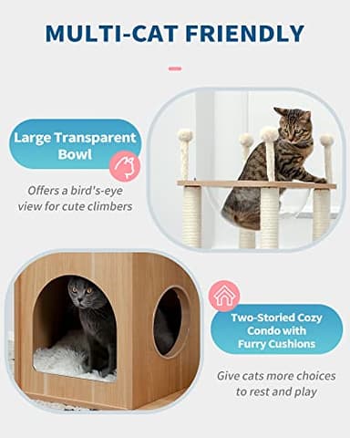 Made4Pets Modern Cat Tree for Large Cat, Wood Cat Tower Heavy Duty with Scratch Post for Indoor Big Cats, 51" Extra Tall Cat Condo Sturdy Frisco Castle with Clear Bowl for Kittens Maine Coon 20Lbs - Image 7