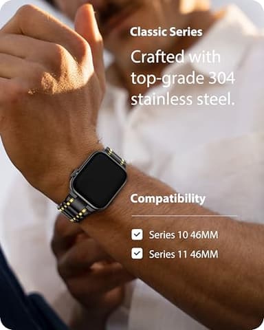Fullmosa Bands Compatible with Apple Watch Band 46mm Series 11 10, Stainless Steel iWatch Band with Case for Apple Watch, Black and Gold - Image 3