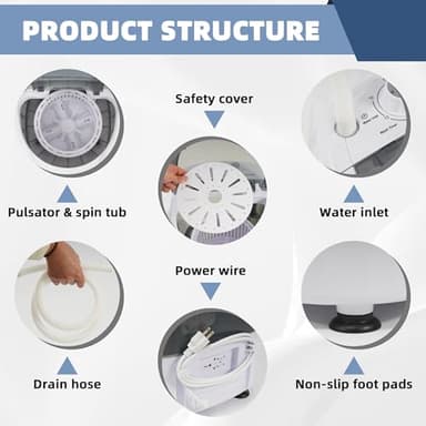 Elevon QD-MINIPWM-GY-1G Portable Mini Washing Machine with Spin Dryer 5.5 lbs Washers, Rotary Timer Controller, Compact Laundry for Home, Apartment, RV, White/Gray - Image 4