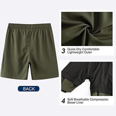 HODOSPORTS Mens Swimsuit Trunks 7" Quick-Dry Swim Shorts with Compression Liner and Zipper Pockets (Small,Army Green) - Image 5