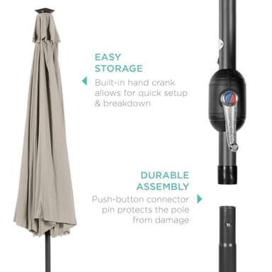Best Choice Products 10ft Solar Polyester LED Lighted Patio Umbrella w/Tilt Adjustment and UV-Resistant Fabric - Beige - Image 7