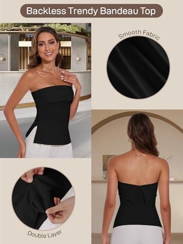 Strapless Tube Tops for Women Backless Going Out Bandeau Top Sexy Trendy Off Shoulder Side Split Summer Bustier Tops Black - Image 3