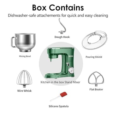 Kitchen in the Box Stand Mixer, 900W 8.5 QT Kitchen Electric Mixer, 10-Speed Large Capacity Tilt-head Food Mixer with Dough Hook, Wire Whip, Flat Beater & Splash Guard (Green) (Renewed) - Image 6