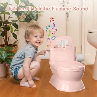 CheerTry 2-in-1 Toddler Potty Training Toilet - Larger Potty Chair & Detachable Training Seat for Boys & Girls Ages 1-3 with Flushing Sound, Wipes Storage, Toilet Paper Holder - Image 4