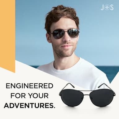 J+S Premium Military Style Classic Aviator Sunglasses, Polarized, 100% UV protection for Men Women (Large Frame - Black Frame/Black Lens) - Image 2