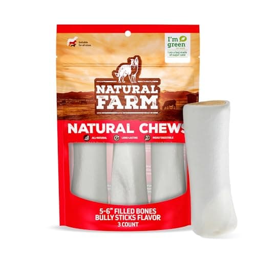 Natural Farm Filled Dog Bones, Bully Stick Flavor (5-6 Inch, 3 Pack), Limited Ingredient Stuffed Dental Dog Bone Treats for Large Dogs - Image 1