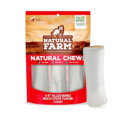 Natural Farm Filled Dog Bones, Bully Stick Flavor (5-6 Inch, 3 Pack), Limited Ingredient Stuffed Dental Dog Bone Treats for Large Dogs - Image 1
