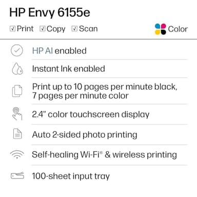 HP Envy 6155e Wireless All-in-One Color Inkjet Printer, Portobello, Print, scan, copy, Duplex printing Best-for-home, 3 month Instant Ink trial included, AI-enabled (714L5A) - Image 2