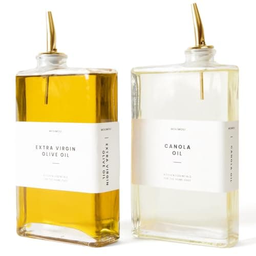 Molimoli Olive Oil Dispenser Bottle for Kitchen, Automatic Pourer, Glass Thin Bottle Dispenser for Kitchen, Olive Oil Cruet, | Set of 2 - Gold - Image 1