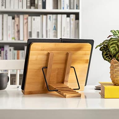 wishacc Bamboo Book Stand Cookbook Holder with 5 Adjustable Height 13.2 x 9.2 - Image 6