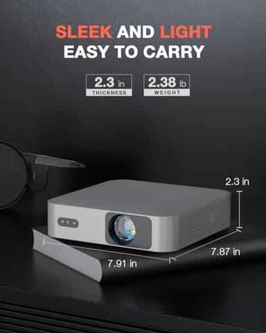 【Netflix-Licensed Projector & Native 1080P】Thinnest 3.36" Smart Mini Projector with WiFi and Bluetooth, Auto Focus & Keystone Portable Outdoor Projector, VOPLLS 4K Support Home Movie Projector - Image 3