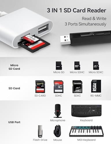 USB C to SD Card Reader, BnmxTek SD Card Adapter with SD MicroSD USB 3 Ports, USBC Memory Card Reader for iPhone 15 16, iPad, Mac, MacBook Pro/Air, Android and More USB-C/Type C Devices - Image 2