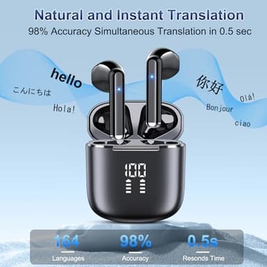 AI Translation Earbuds Real Time, 164 Language Translator Earbuds 3-in-1 Bluetooth 5.4 with APP, AI Noise Reduction Headphones with 6 Translation Modes Translating Device for Travel/Business/Learning - Image 2