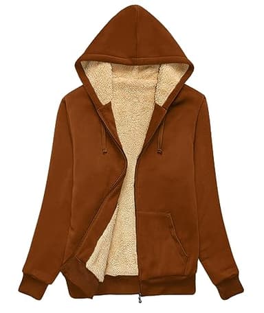 SWISSWELL Hoodies for Women Winter Fleece Sweatshirt - Full Zip Up Thick Sherpa Lined Hooded Jacket Khaki X-Large - Image 1