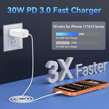 iPhone 17 16 15 Charger Fast Charging,30W USB C iPhone 17 16 15 Pro Max Charger Block & 10FT Long Type C Cable Cord for iPhone 17/17 Air/17 Pro/17 Pro Max/16/16 Pro/16 Pro Max/15/15 Pro Max,White - Image 5