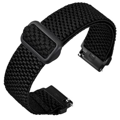 ANNEFIT Stretchy Nylon Watch Band for Men Women, Adjustable Elastic Watch Straps with Quick Release, Replacement Wristband 20mm with Black Buckle (Black) - Image 1