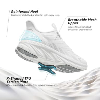 ALLSWIFIT Women's Slip On Walking Shoes Running Comfortable Tennis Breathable Non Slip Athletic Gym Workout Cross Training Fashion Sneakers,Size 9,White,SARR034W - Image 4