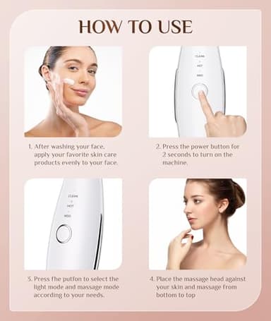 Dopsikn 7 Color Galvanic Machines - Red Light Therapy for Face and Neck, Face Massager Tool for Wrinkles, Double Chin, Vibrating Facial Massager with Thermals, White - Image 6