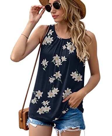 SUEANI Women's Summer Tank Tops Crew Neck Sleeveless Solid Color Casual Loose Fit Tee Shirts(X-Large, FP Blue Lily) - Image 1