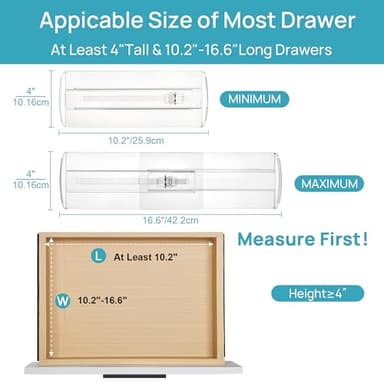 Vtopmart 12 Pack Drawer Dividers for Clothes, 4" High 10.2"-16.6" Adjustable Expandable Dresser Drawer Organizer, Clear Plastic Separators for Dresser, Baby Clothing, Underwear, Cosmetic, Toiletries - Image 2
