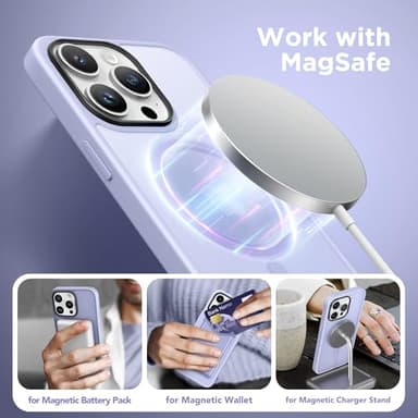 GONEZ Magnetic for iPhone 13 Pro Max Case,Compatible with MagSafe,[Military-Grade Drop Protection][Anti-Fingerprint] Slim Translucent Matte Back Shockproof Phone Protective Case(Lilac) - Image 3
