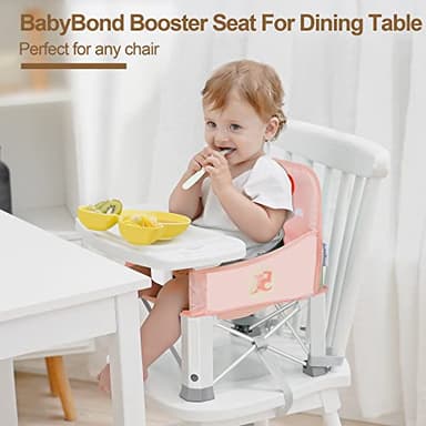 Baby Travel Booster Seat with Double Tray, BabyBond Upgraded Toddler Portable Baby Chair, Booster Seat for Dining Table, Stable and Foldable Booster Baby Chair for Indoor/Outdoor (Pink Dinosaur) - Image 3