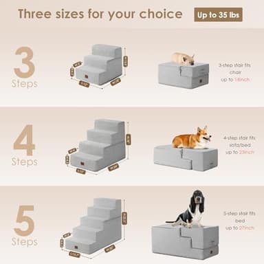 EHEYCIGA Dog Stairs for Bed 18" H, 4-Step Dog Steps for High Bed, Pet Steps for Small Dogs and Cats, Non-Slip Balanced Pet Ramp Indoor, Light Grey - Image 2