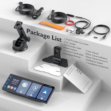 10.26" Portable Wireless Carplay Screen for Car, 4K HD Car Stereo Touch Screen with Apple CarPlay/Android Auto, 4K Dash Cam, 1080P Backup Camera, Mirror Link, Voice Control, Bluetooth, GPS, AUX/FM - Image 7