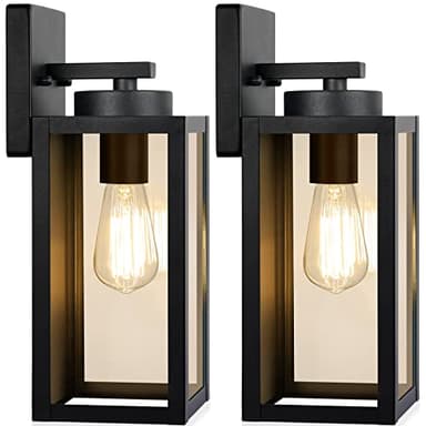 Outdoor Wall Light Fixtures, Exterior Waterproof Wall Lanterns, Porch Sconces Lighting with E26 Sockets & Glass Shades, Modern Matte Black Outside Lights for Patio Front Door Entryway Garage, 2-Pack - Image 1