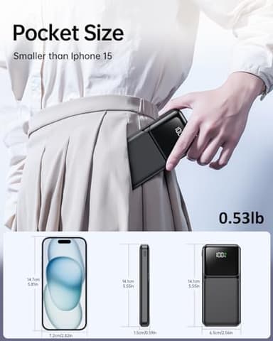 Portable Charger with Built in Cable - 20000mAh Fast Charging 22.5W Slim Power Bank USB C LED Display Travel Battery Pack 5 Outputs & 3 Inputs for iPhone Samsung Android iPad Phones Tablets etc - Image 6
