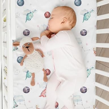 Nap Mat Sheet 47"x24", 3 Pack Dinosaur Baby Crib Sheets Fitted Elastic Corners, Preschool Day Care Rest Mat Cover, Soft Breathable - Compatible with Regalo My Cot, Joovy Travel Cot - Image 5