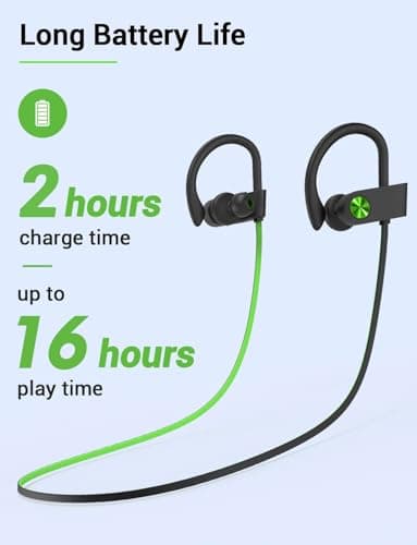 Stiive Bluetooth Headphones, 5.3 Wireless Sports Earbuds IPX7 Waterproof with Mic, Stereo Sweatproof in-Ear Earphones, Noise Cancelling Headsets for Gym Running Workout, 16 Hours Playtime - GreenBlack - Image 6