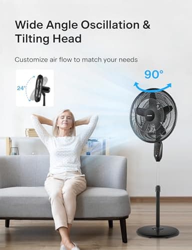 PELONIS PFS45A5BBB 18 inch 5-Blade Oscillating, Adjustable Standing Pedestal Remote, LED Display, 5 Speed Setting and 7-Hour Timer Fan, Black - Image 3