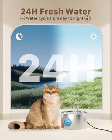 Cat Water Fountain Stainless Steel: 74oz/2.2L Cat Fountain for Drinking - Pet Water Fountain for Cats Inside - Quiet Cats Water Bowl Dispenser - Kitty Drinking Fountains - for Pets& Small Animals - Image 3