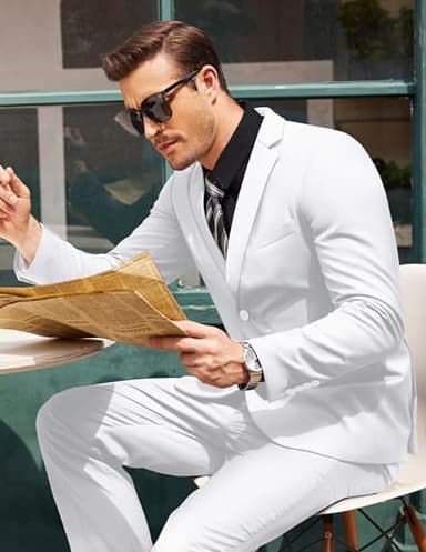 COOFANDY Men's 2 Piece Suits Slim Fit 2 Button Dress Suits Tuxedo Jacket Blazer Suit for Wedding Dinner Prom White - Image 2